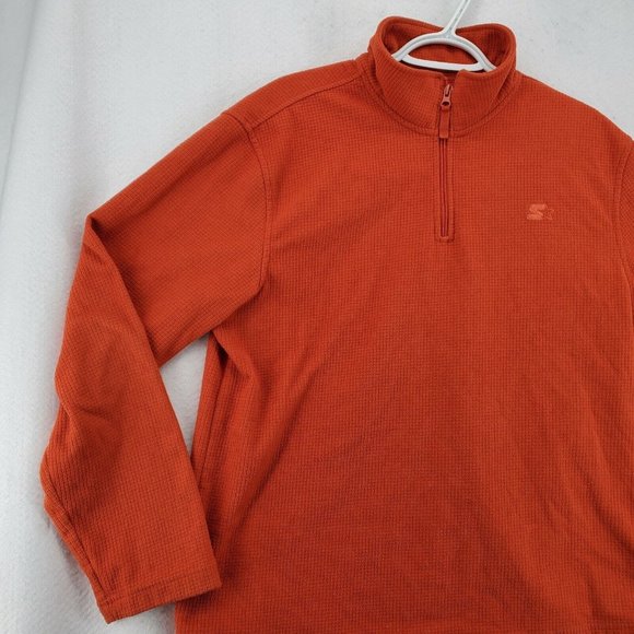 Starter Sweater Mens 1/4 Zip Fleece Orange Sweatshirt Pullover Size Medium - Picture 4 of 12